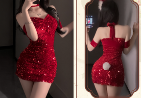 Christmas New Arrival Velvet Sequined Christmas Bunny Cosplay Sexy Lingerie Set