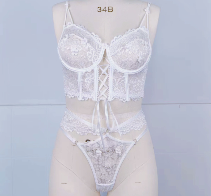 Lace Beaded See-through Sexy Lingerie Set