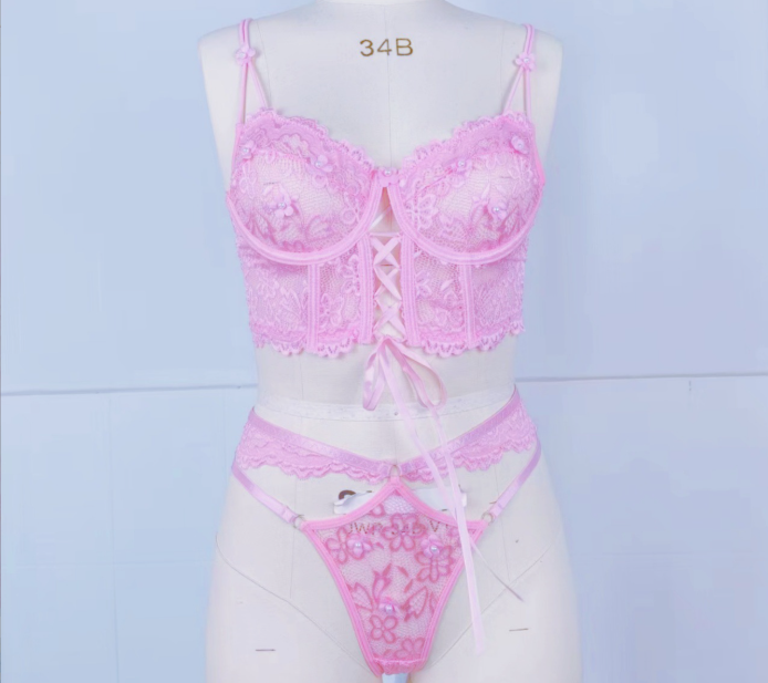 Lace Beaded See-through Sexy Lingerie Set