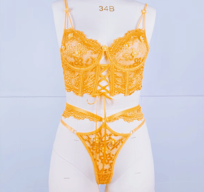 Lace Beaded See-through Sexy Lingerie Set