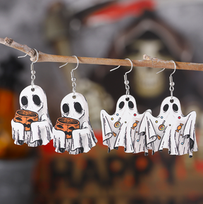 Halloween Ghost Face Pumpkin Earrings