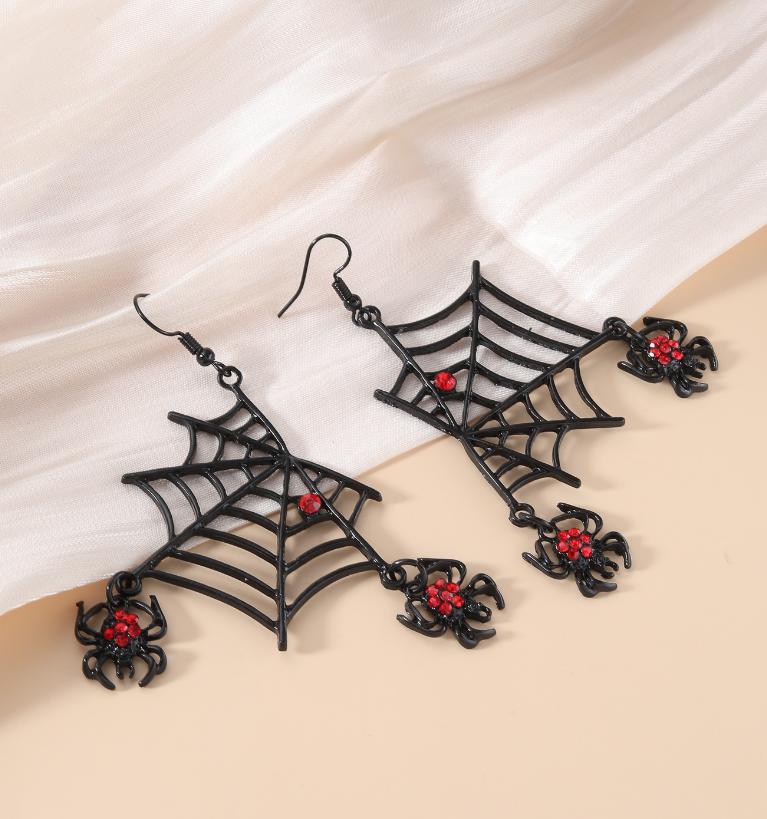 Halloween Diamond Spider Web Earrings