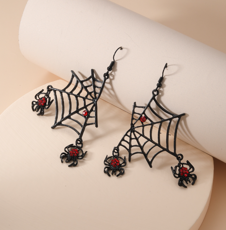 Halloween Diamond Spider Web Earrings