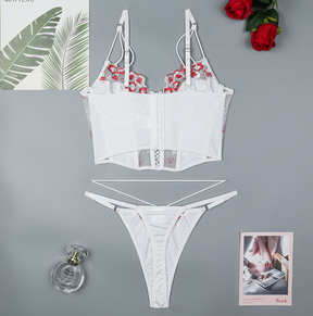 Flower Embroidery Heavy Cotton Sexy Lingerie Set