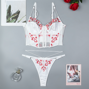 Flower Embroidery Heavy Cotton Sexy Lingerie Set