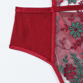 Christmas Detachable Heavy Embroidery Lace Sexy Bodysuit