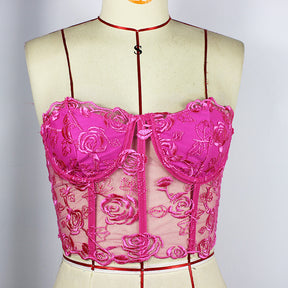 Allover Lace Rose Embroidery Sexy Corset