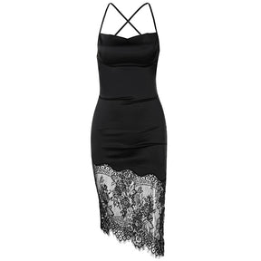 Sexy Stitching Lace Dress New Strap Backless Skirt Club Wear