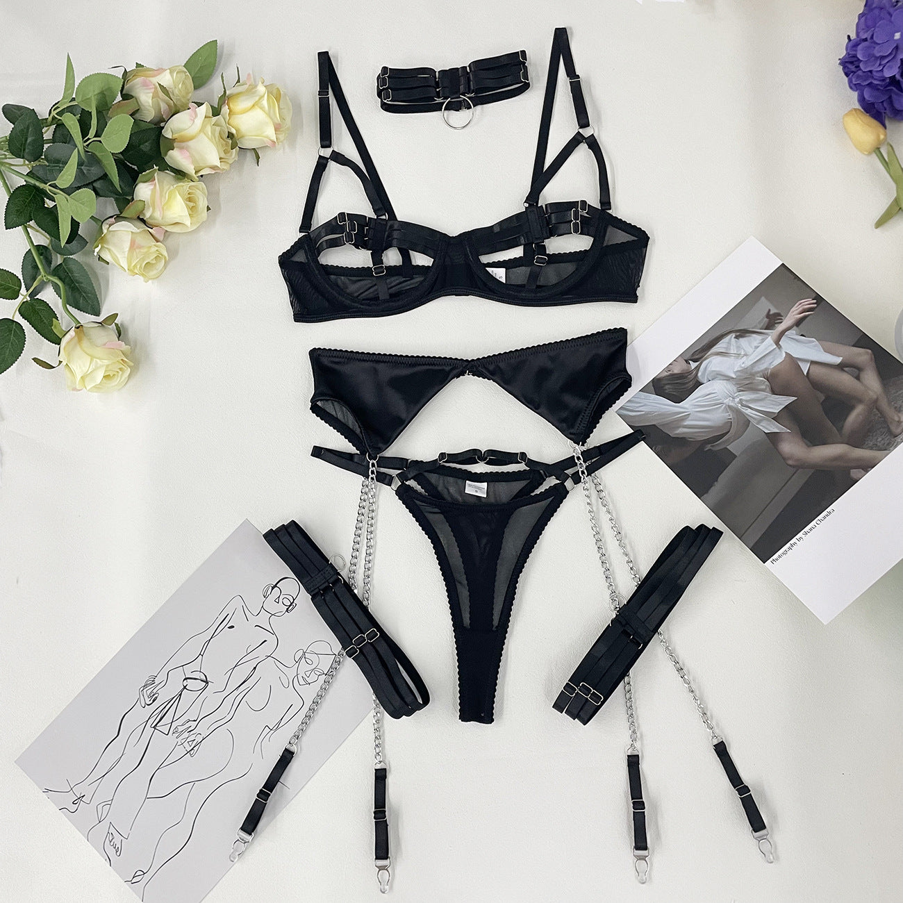 Strappy Bandage Hollow Sexy Lingerie Set