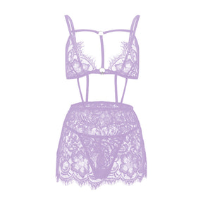 Perspective Embroidered Lace Strappy Sexy Lingerie Set